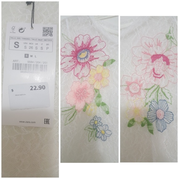ZARA Lace Shirt with Floral Embroidery, New W/ Tag - Picture 4 of 4